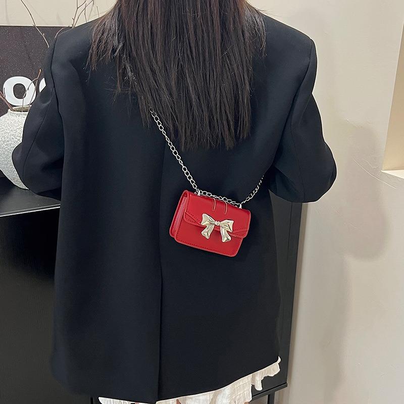 Mini geantă pătrată mică dulce cu fundă frumoasă, culoare uni, produs nou de vară, geantă de umăr cu lanț, geantă messenger pentru femei