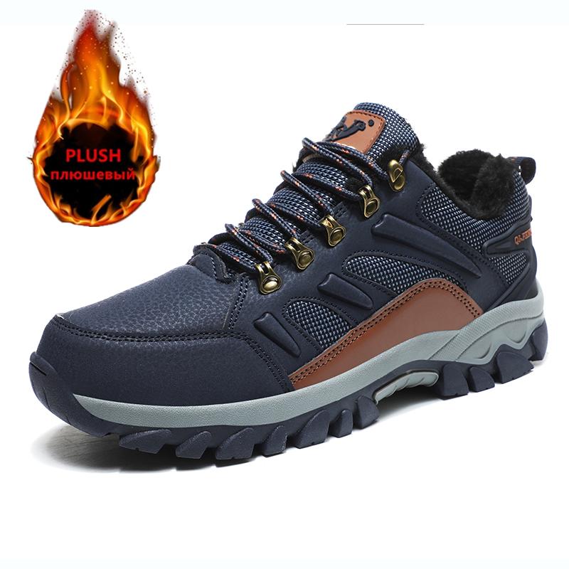 Brand Winter Warm Couple Snow Boots Leather Waterproof Men's Boots Outdoor Rubber Lace-Up Men Hiking Boots Work Shoes Size 36-48