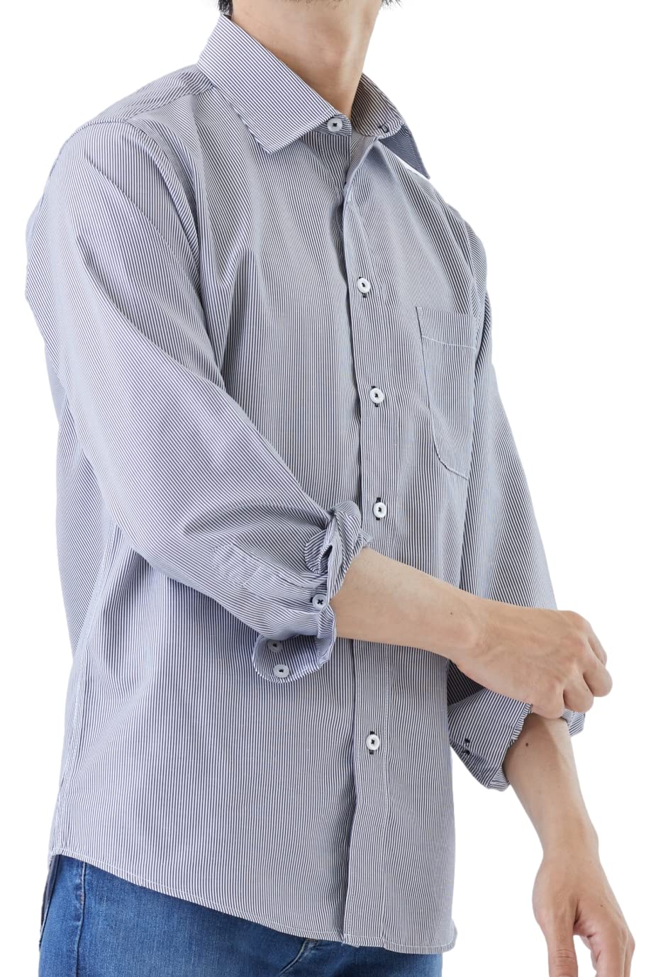 

Valeria Striped Long Sleeve Dress Business Casual Fashion Top with Size S Men s Shirt, Collar, Gray,