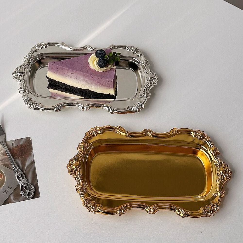 Stainless Steel Cake Tray Embossed Jewelry Storage Plate New Dessert Plate  Home Decoration