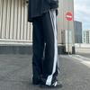 Autumn new large size Guochao three-bar shock pants Hong Kong style men's straight-leg pants wide-leg pants casual trousers