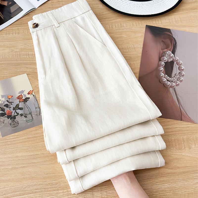 Women s High-Waisted Tencel Linen Wide-Leg Pants - Summer 2026 Thin Style, Long Drape, Cotton Ramie Blend, Straight-Leg Design Large