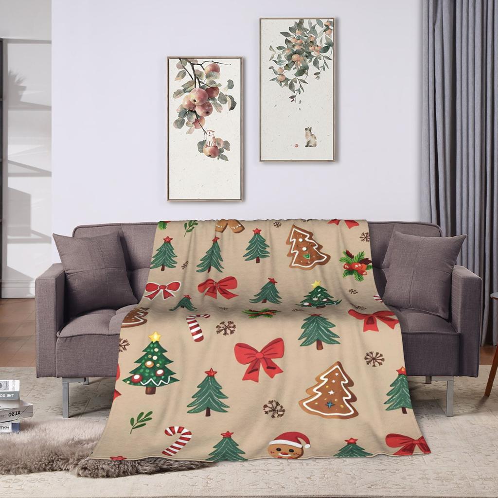 Christmas Gingerbread Pattern Pastel Pink Red Blankets Coral Fleece Plush Autumn Soft Throw Blankets for Sofa Outdoor Rug Piece
