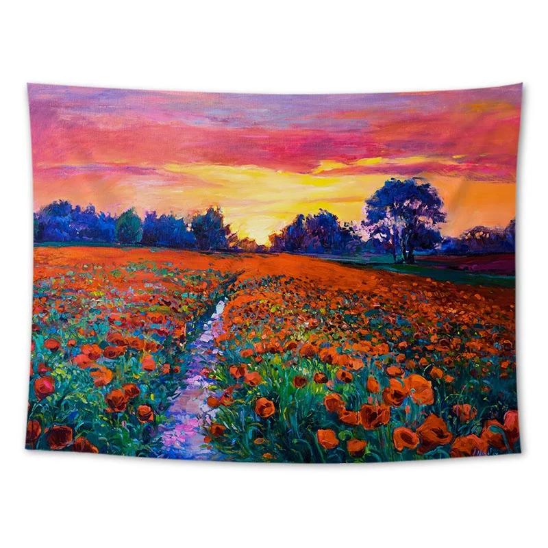 Wall Hanging Tapestry Sunflower Lavender Oil Painting Landscape Room Decoration Background Cloth
