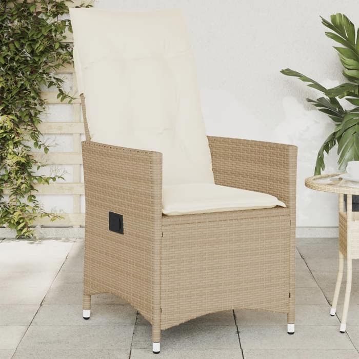 VidaXL Garden Recliner Chair with Beige Cushions Wicker, Reclining Garden Chair, Recliner Chair of 365641