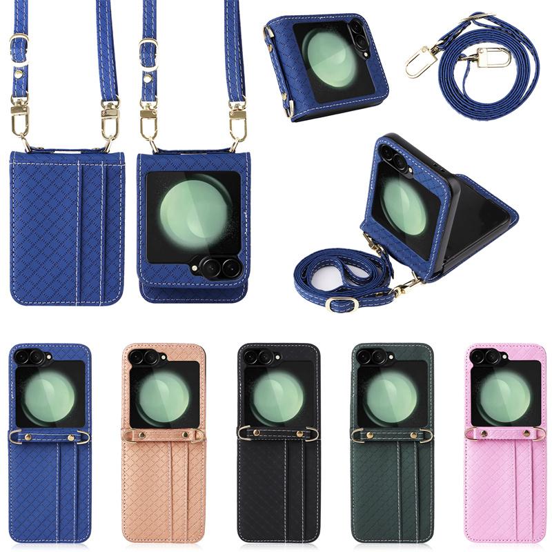 Elmas dokulu cüzdan, telefon kartı kılıfı ve Galaxy Z flip6 flip 5 flip 5 flip 4 flip 3 için kart yuvalı iş deri kılıf.