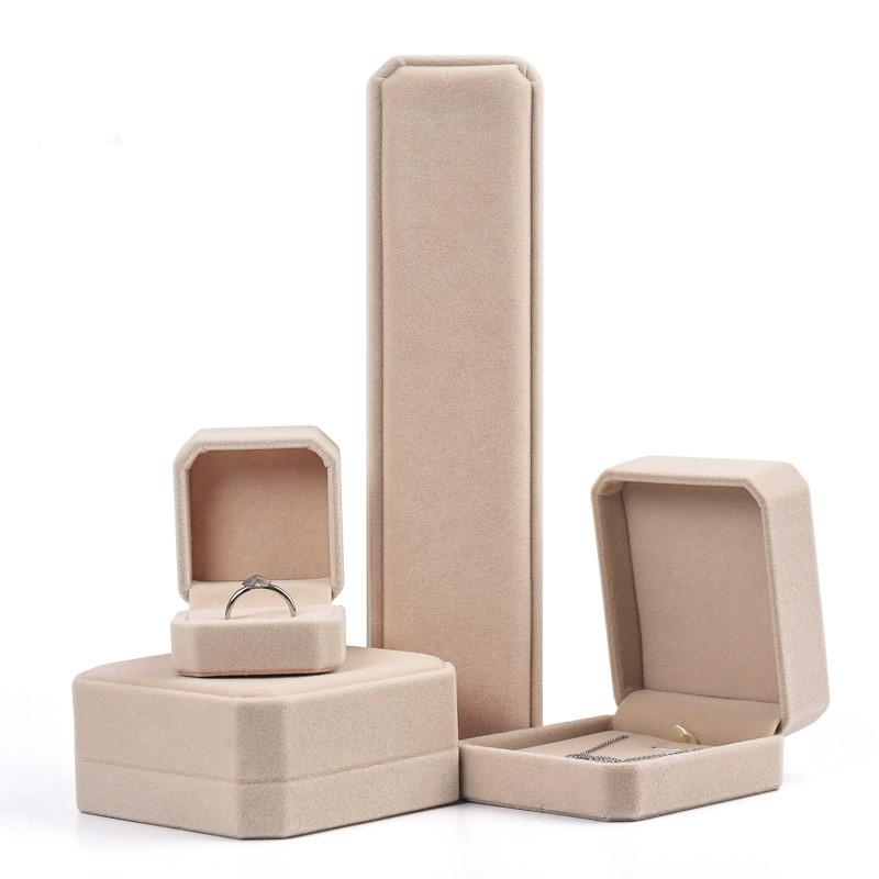Beige Velvet Octagon Jewelry Box Necklace Pendants Bracelets Box Rings Earrings Box Jewelry Storage Display Jewelry Package Case