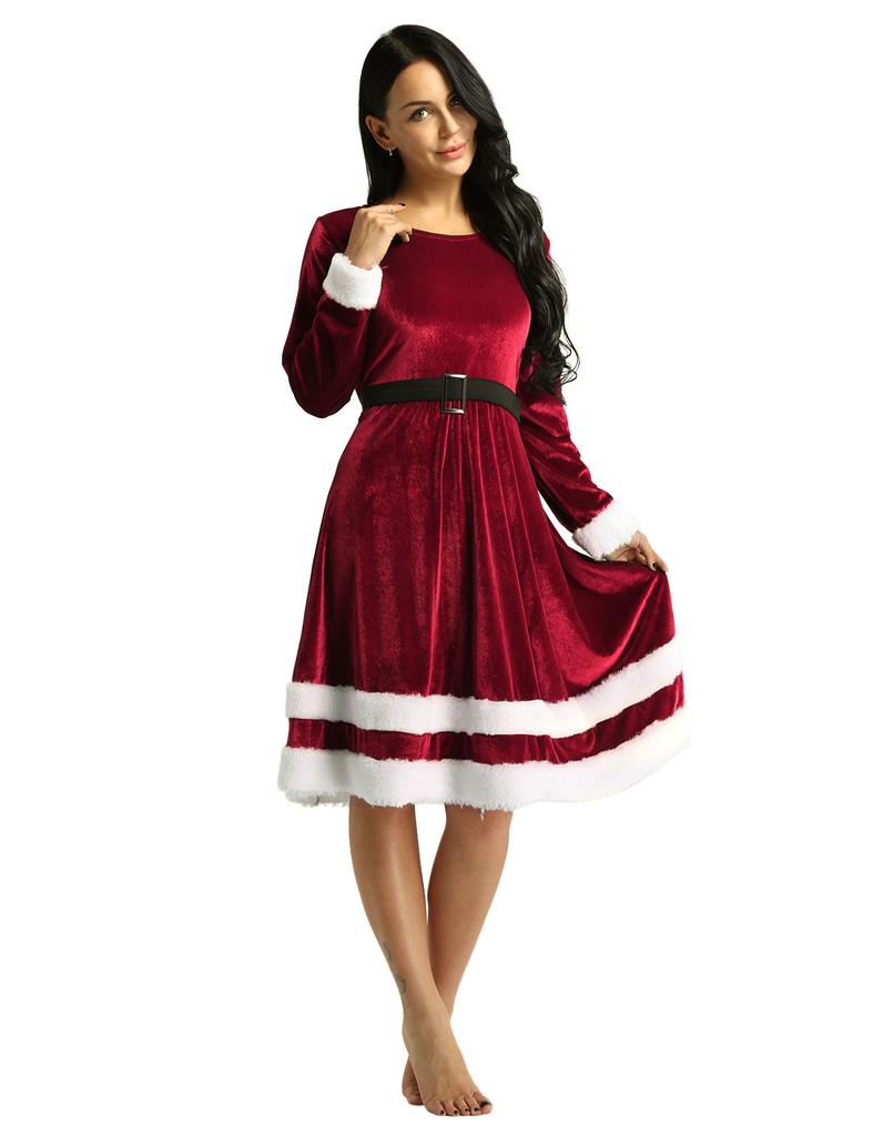 Damen Damen Samt Frau Weihnachtsmann Langarm Kostüm Weihnachten Kostüm Outfits Cosplay