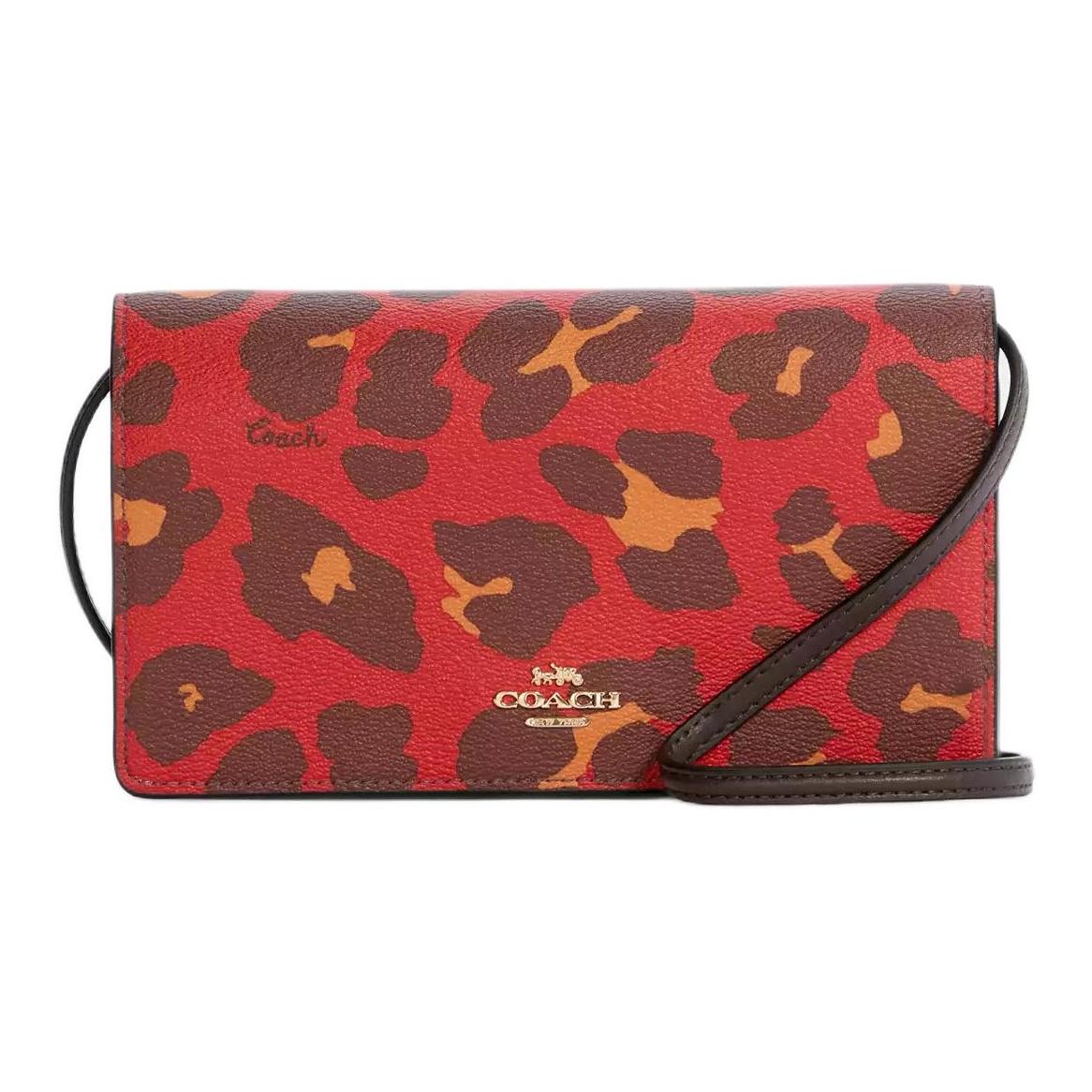 

Coach Anna 20 Leopard Print Flap Crossbody Bag Women bags Red 7301-IMRCK Basic Set (Bag+Dust Bag)