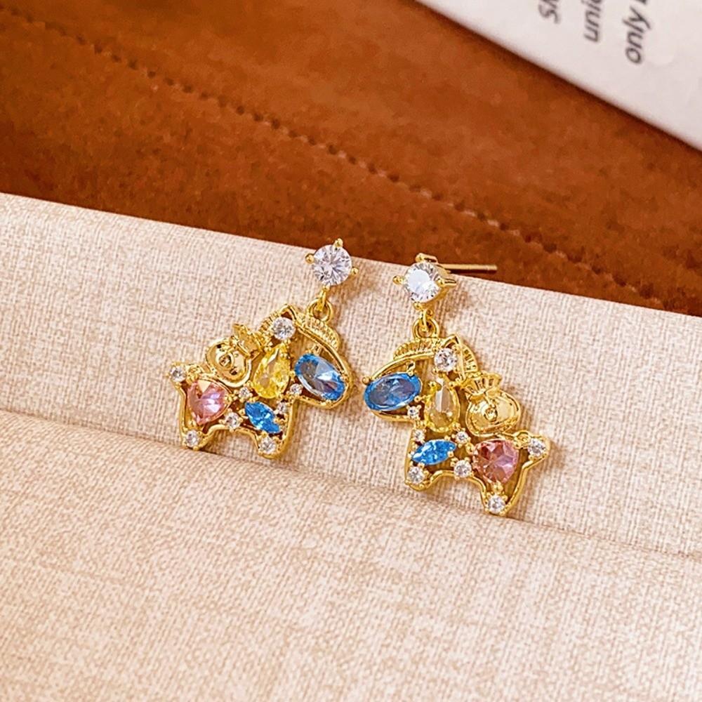 Rhinestone New Year Horse Earrings Year of Horse Horse Mascot Drop Earrings  Girl