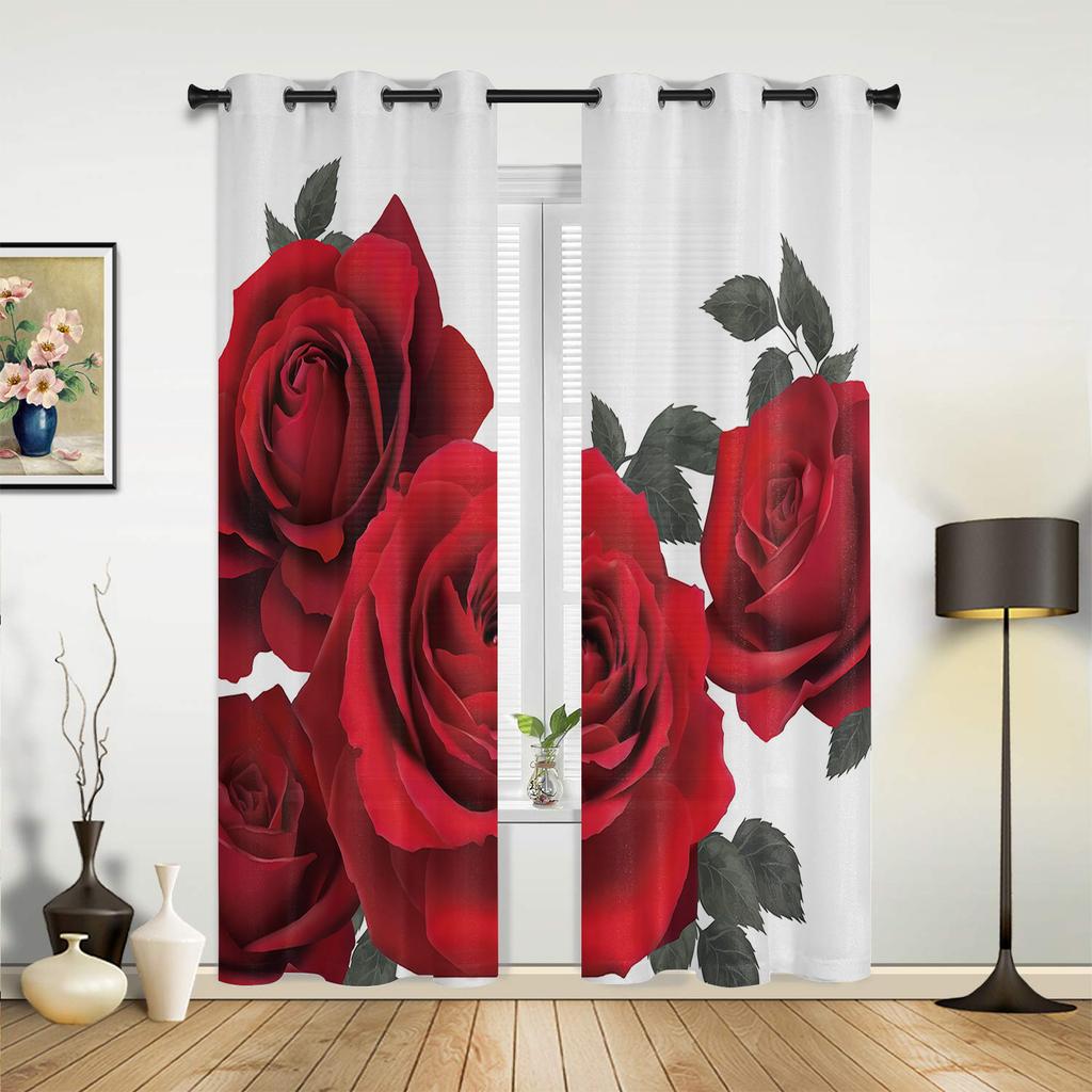 Peonies Roses Flower White Curtains for Bedroom Living Room Drapes Kitchen Children's Room Window Curtain Modern Home Decor