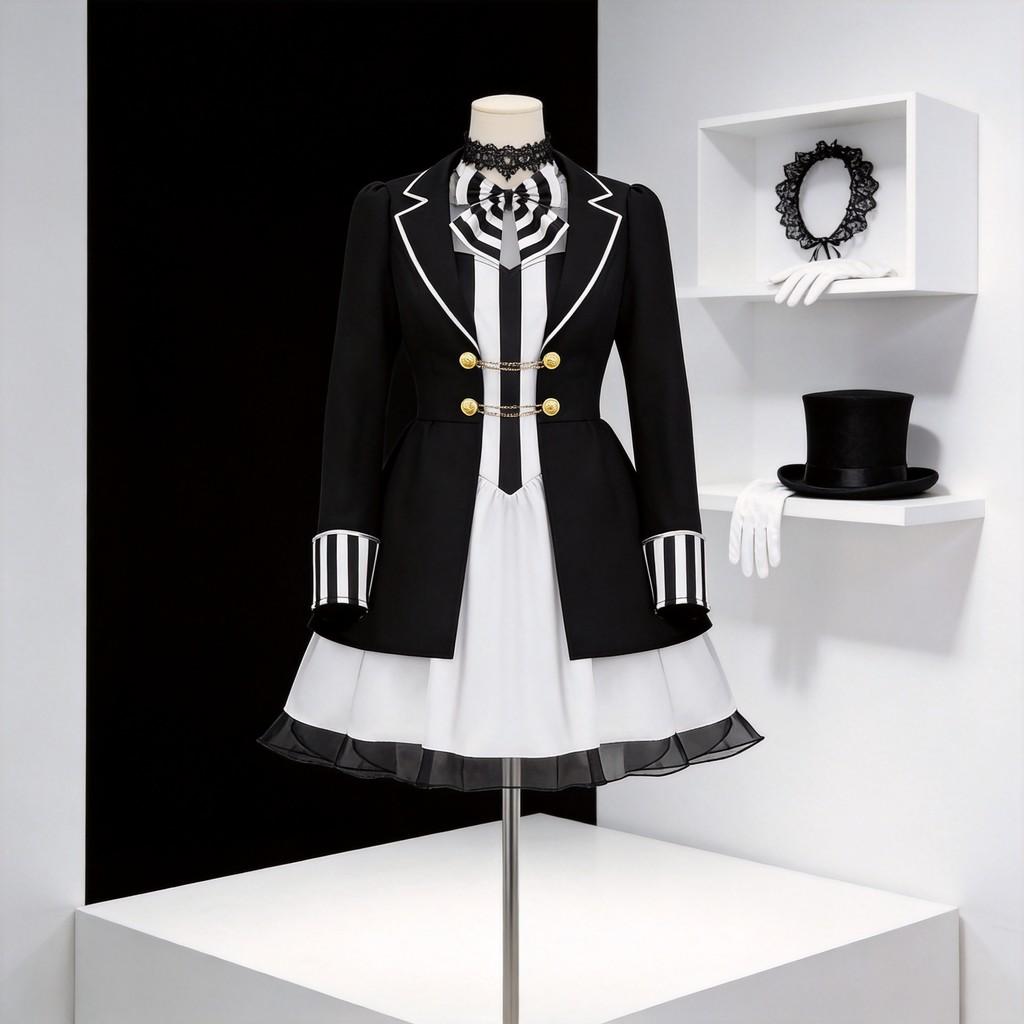 Cosplay Costume With Striped Collar And Gloves For Halloween Parties