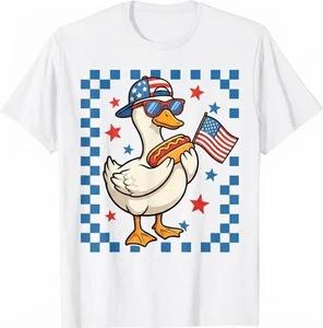Funny Patriotic Duck USA Flag Hot Dog 4th Of July T-Shirt L