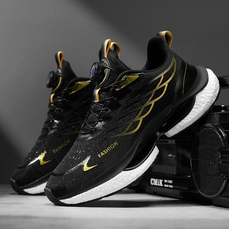 2025 New Men's Summer Rotating Button Running Sneakers Men's Breathable Thick-soled Popcorn Cushioning Running Shoes