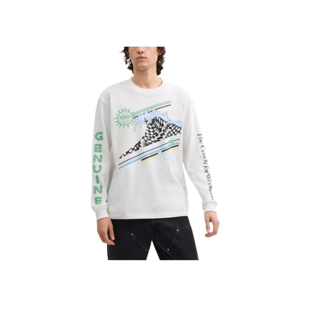 Coach SS25 Surf Print Long Sleeve Cotton T-Shirt Unisex Tops White CBD31-Y05