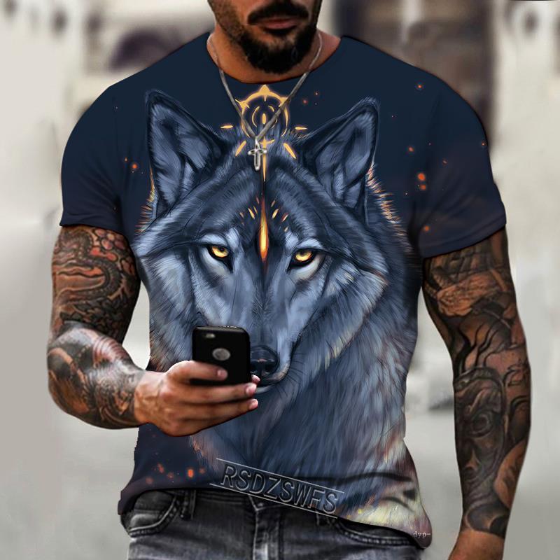 2026 Brand Men's T-shirt 3D Printing Ice And Fire Wolf Horror Series Fierce Werewolf