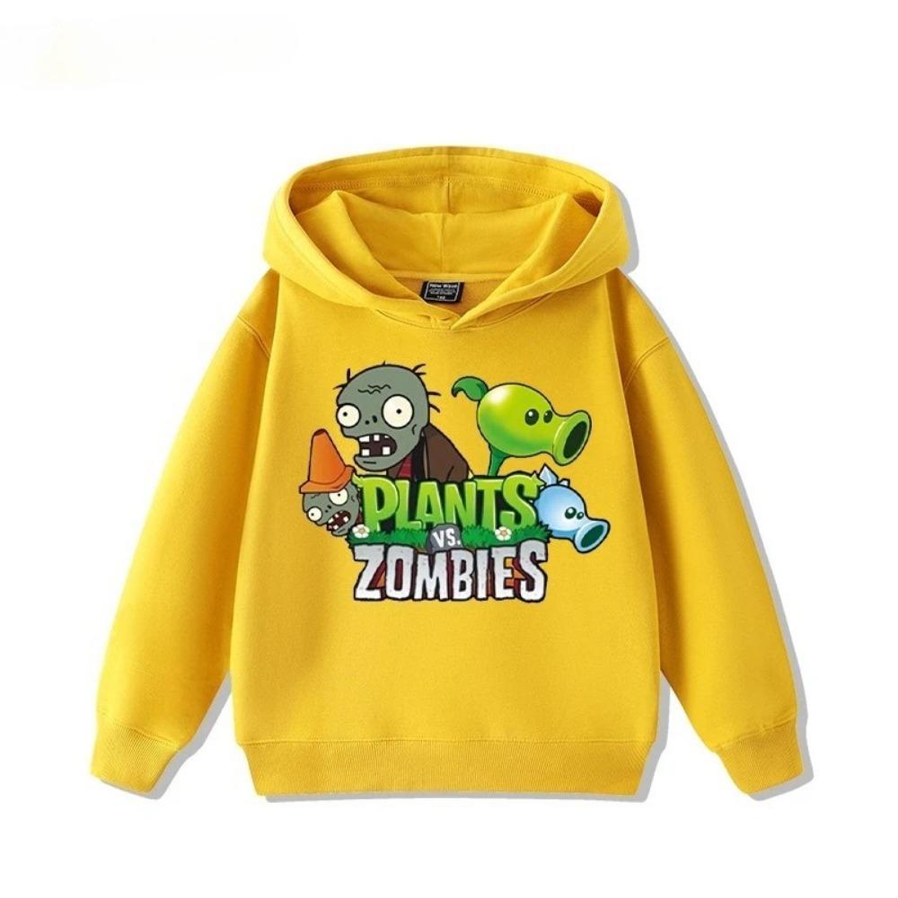 2025 Autumn/Winter New Children's Long Sleeve Top Plant Wars Zombie Printed Street Fashion Boys and Girls Hooded Sports Shirt