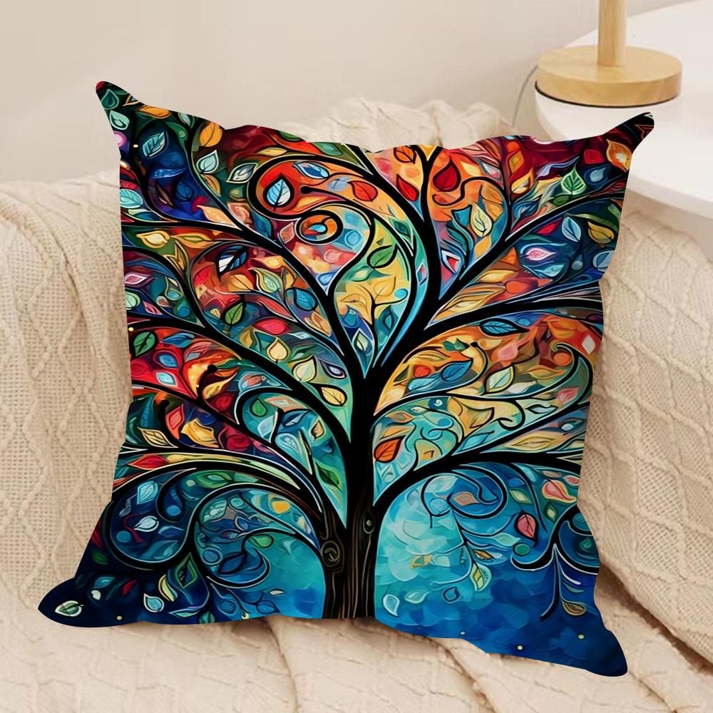 Colored Tree Cushion Cover Silky Short Plush Double-Sided Printed Pillow Case for Sofa All Seasons Home Decor Gift