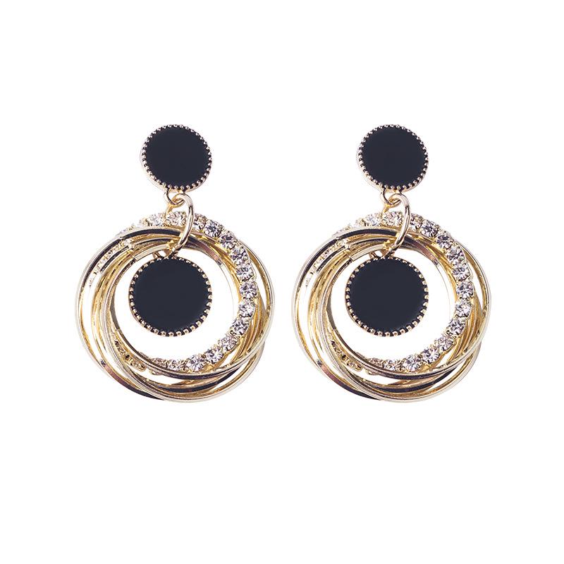 

Жіночі сережки Мода Геометрія Пентаграма Багатошарові сережки з діамантами Довгі сережки Сережки-пусети Circle чорний