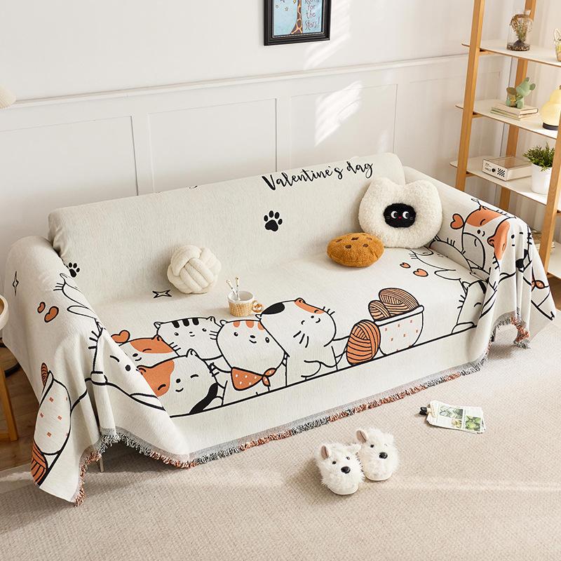 Чехол для дивана Cartoon Cat из шенилла, цельный, с полным покрытием, противоскользящий, с защитой от царапин, чехол для дивана 180x130cm оранжевый