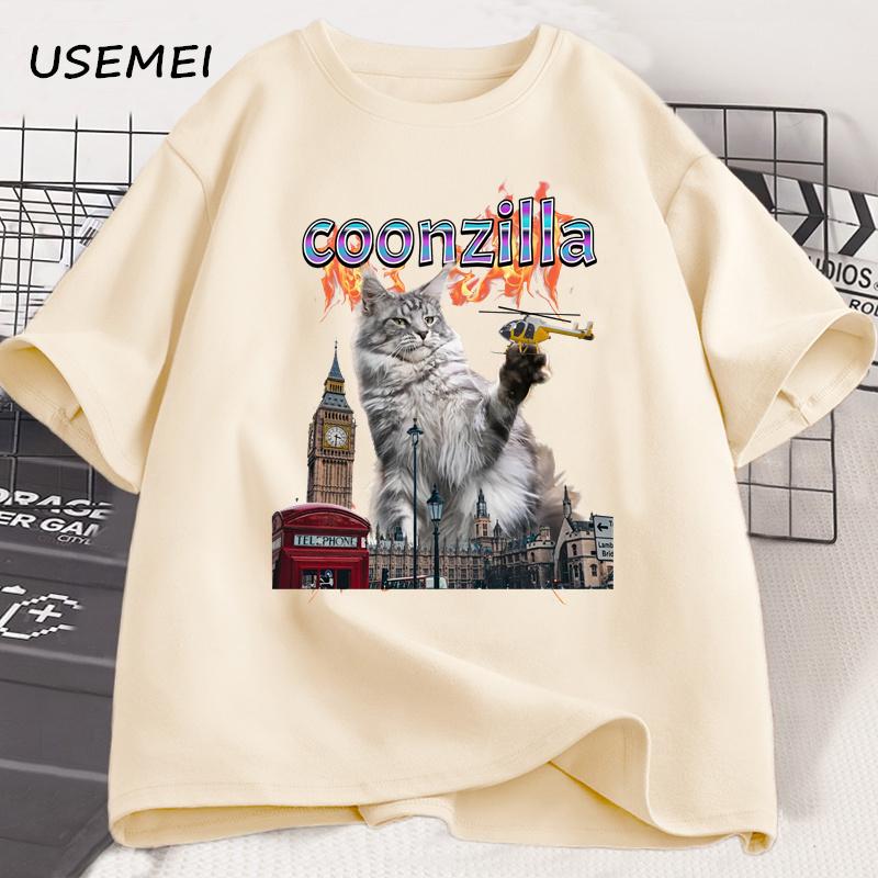 Funny Cat Printed Tshirt Maine Coon Humor T-shirt Men Women Summer Short Sleeve Cotton T Shirt Unisex Harajuku Mens Clothes