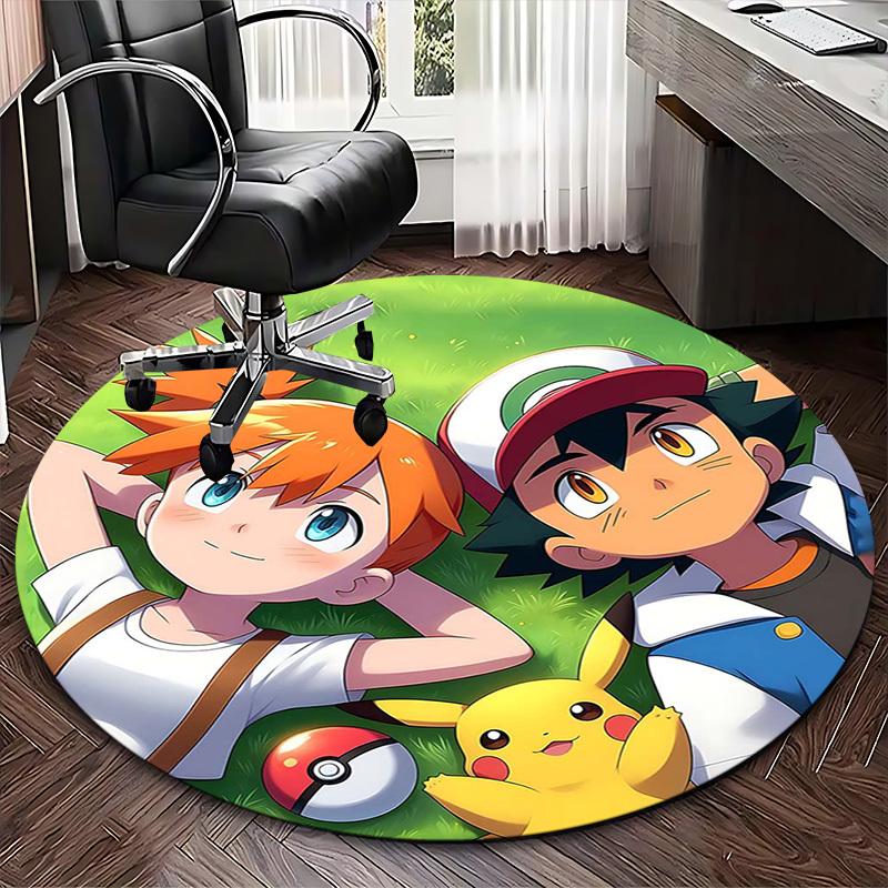 1pc Pokémon Pikachu & Friends Round Carpet - Anime Design Chair Mat, Office Gift, Seasonal Decor, Suitable for Home, Living Room