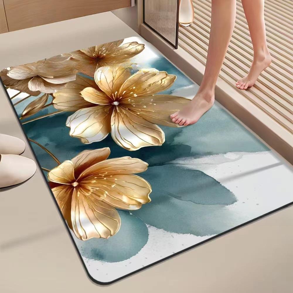 Flower Printing Bathroom Thickening Mat Bath Non-slip Carpets In Wash Basin Bathtub Side Floor Rug Shower Room Doormat Memory Foam 3D Pad