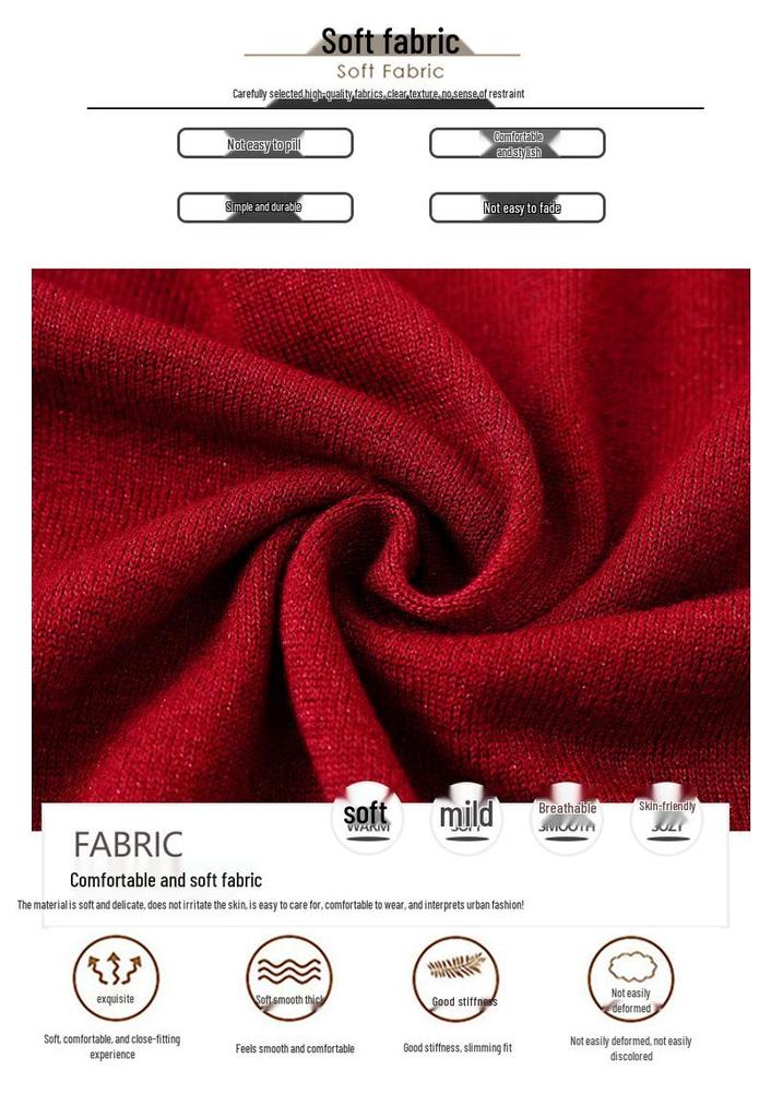 Spring & Autumn Nine-Sleeve Plus Size Knitwear for Middle-Aged Women, Lapel Wool Base Layer T-shirt