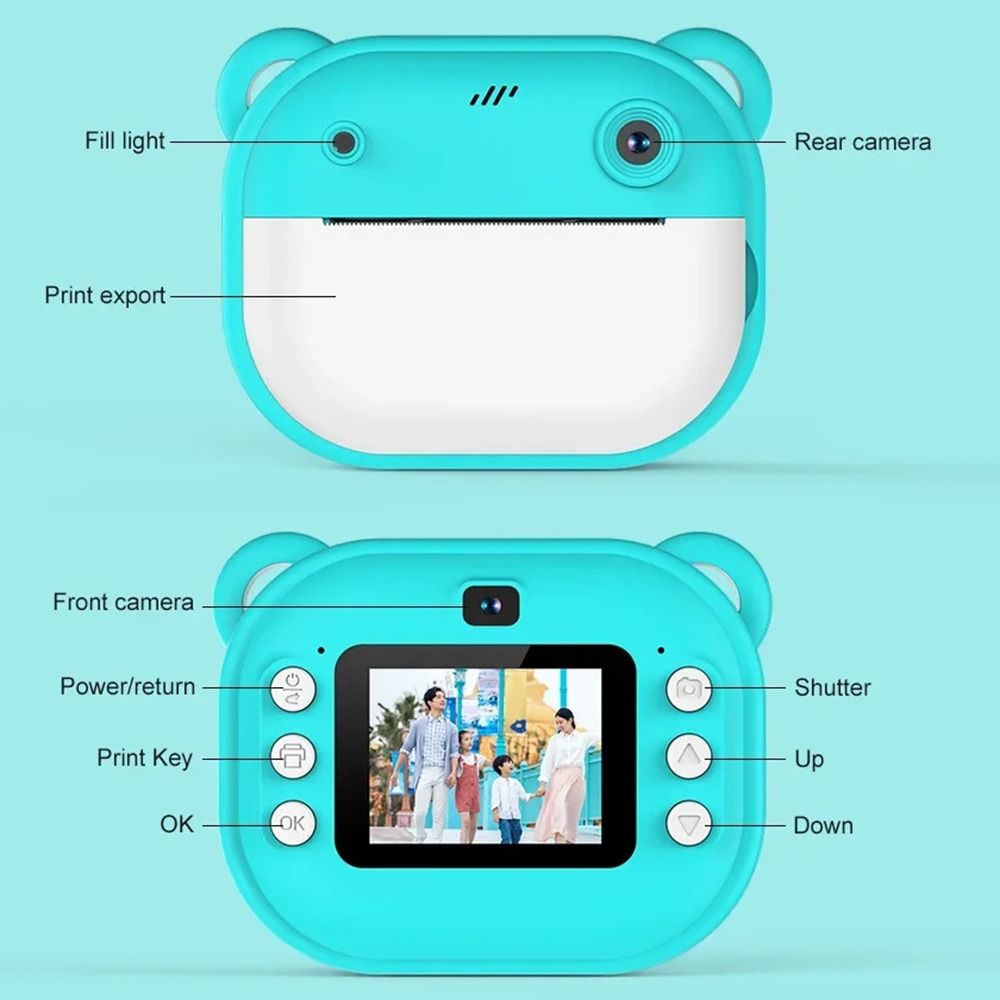 2.0Inch HD Screen Children Digital Camera with Print Paper Mini Instant Print Toys  Birthday Gift