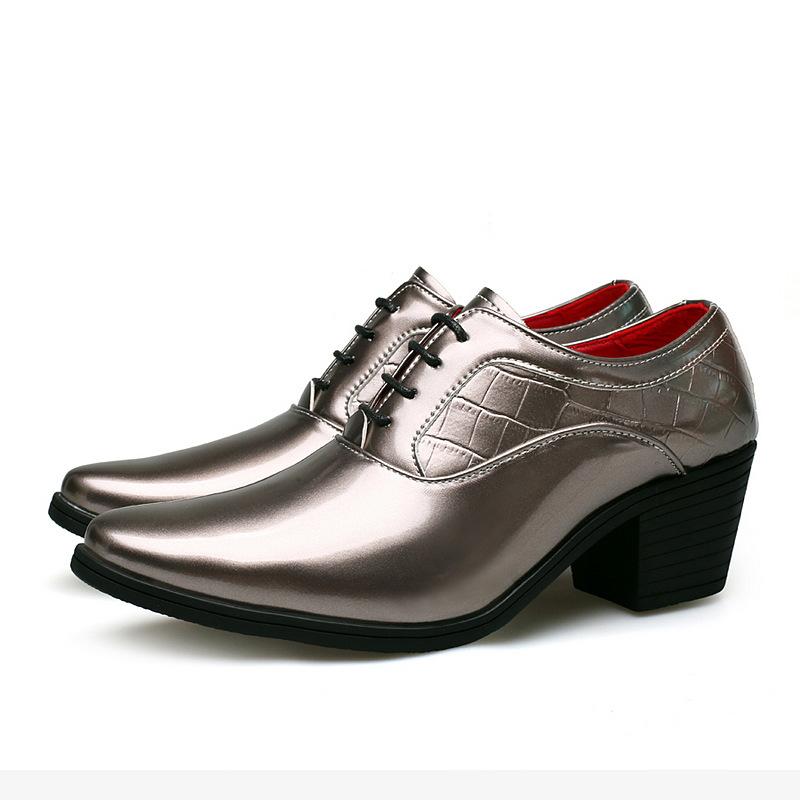 Men Dress Shoes Luxury Patent Leather Casual Leather Shoes Fashion Pointe Heightened Wedding Shoe Gold Shiny Dress Leather Shoes
