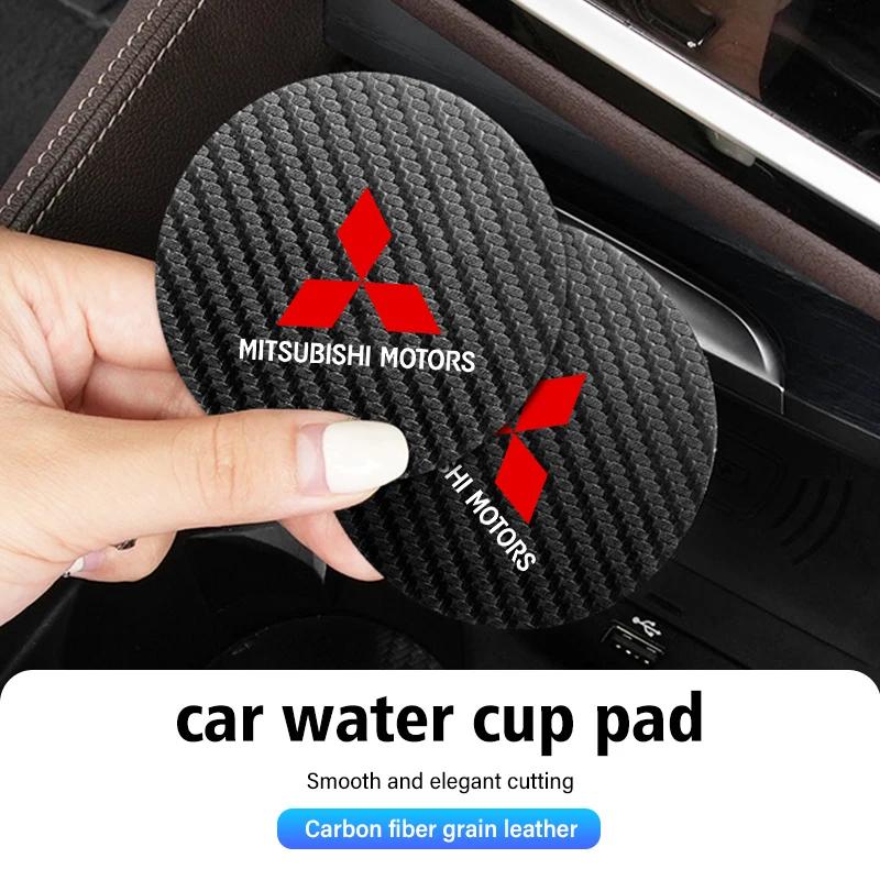 ydzh7 2pcs Carbon Fiber Car Water Cup Coaster Non-slip Pad Mat for Mitsubishi Outlander Lancer Pajero Interior Decoration Accessories