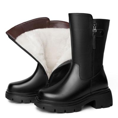 Damen Winterstiefel aus echtem Leder Damen Schneestiefel Naturwolle Große Größe Damen Mittelstiefel
