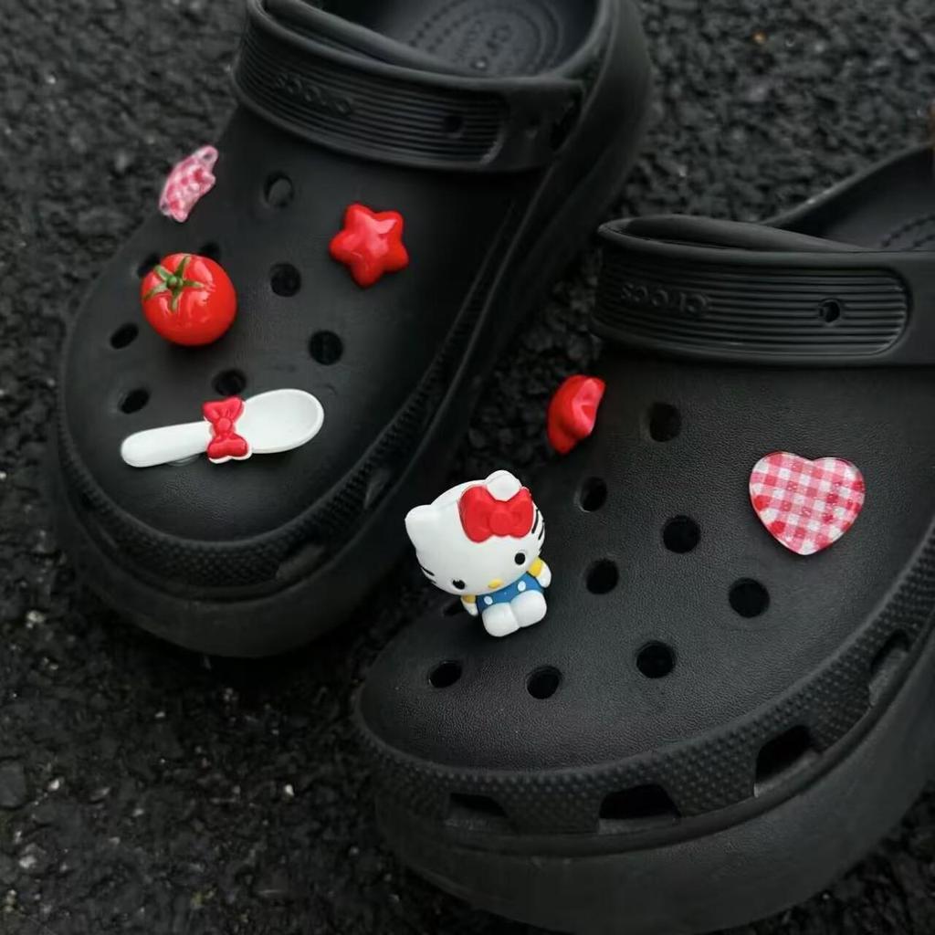 Ankara Red Cat Clog Cartoon Bow with Removable Buttons & Cute DIY Shoe Decorations