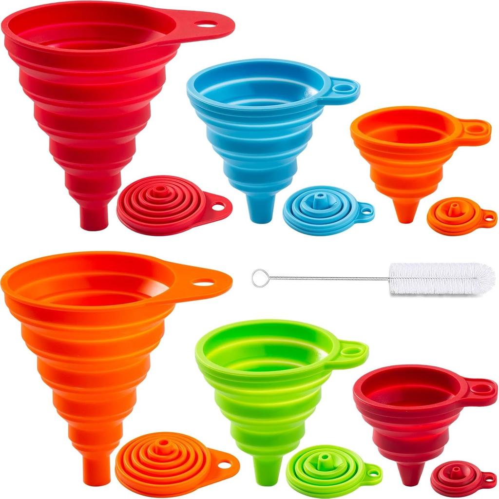 KALAVE Kitchen Funnel Set 6 Pack - Food Grade Silicone Collapsible Funnel, Funnels for Kitchen Use Filling Bottles, Daily Cooking, and Water or
