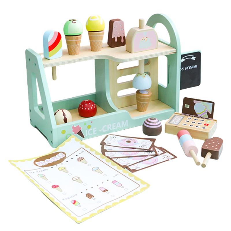 Wooden Simulation Ice Cream Rack, Sweet Cone, Family Early Childhood Education, Enlightenment, Interest Cultivation, Toys