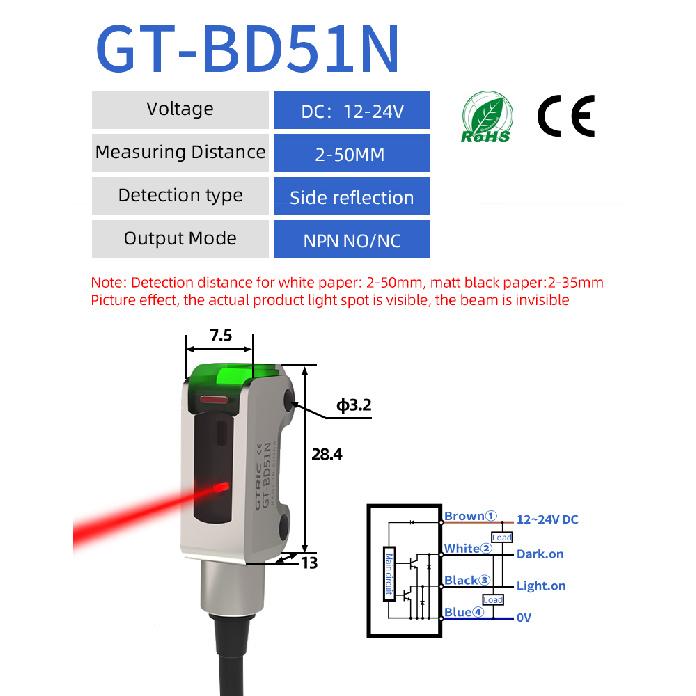 GTRIC Photoelectric Sensor Switch Mini Ultra-thin Diffuse Reflective IP67 Stainless Steel Corrosion Resistant 12-24V DC NPN PNP
