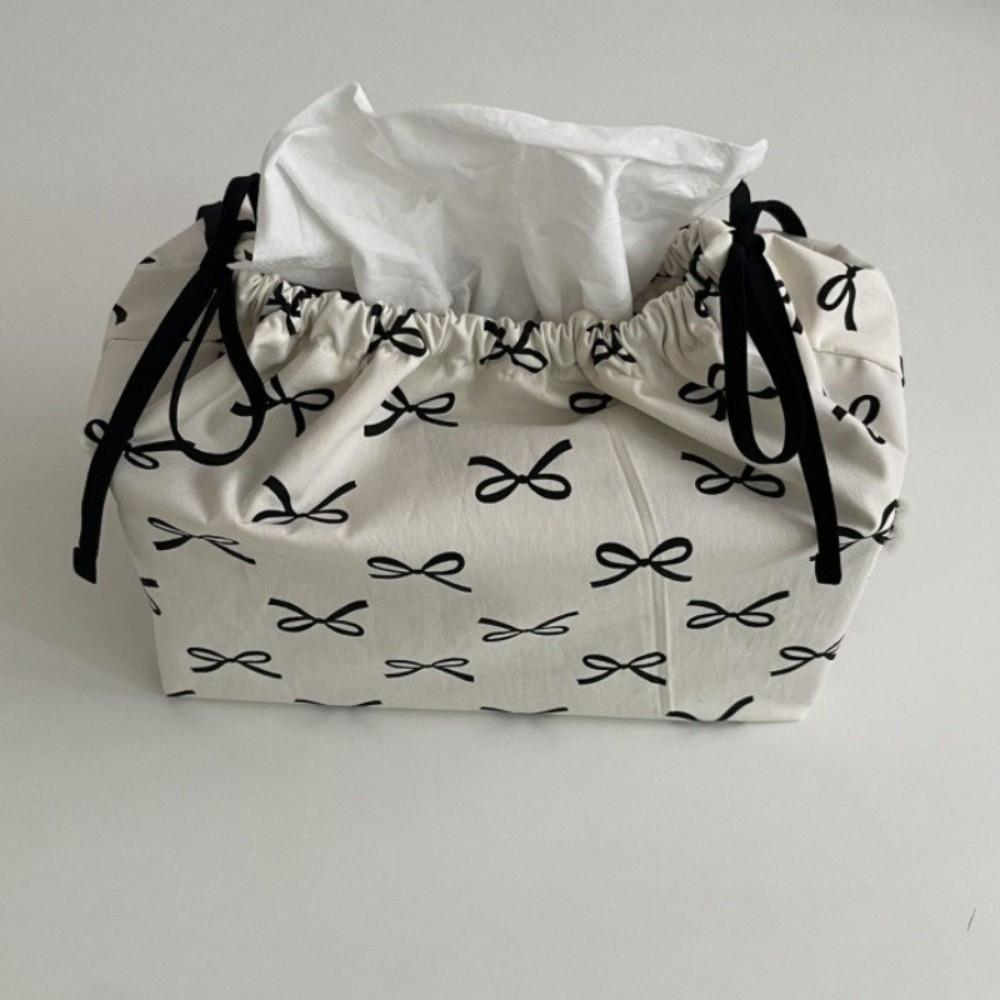 Ribbon Tissue Bag Drawstring Adjustable Storage Bag Practical Fabric Tissue Box Home