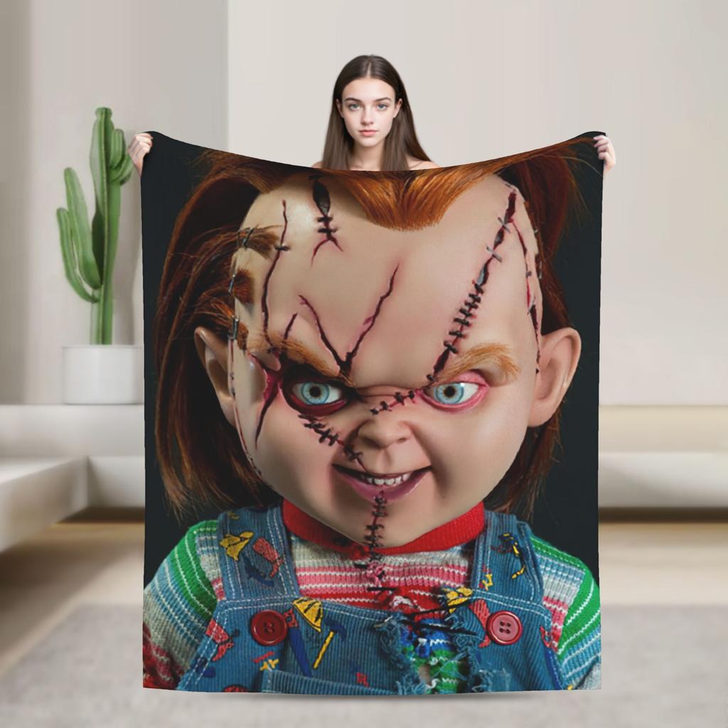 Chucky Horror Movie Halloween Blanket Cover Fleece Childs Play Soft Throw Blanket for Car Sofa Couch Bed Rug