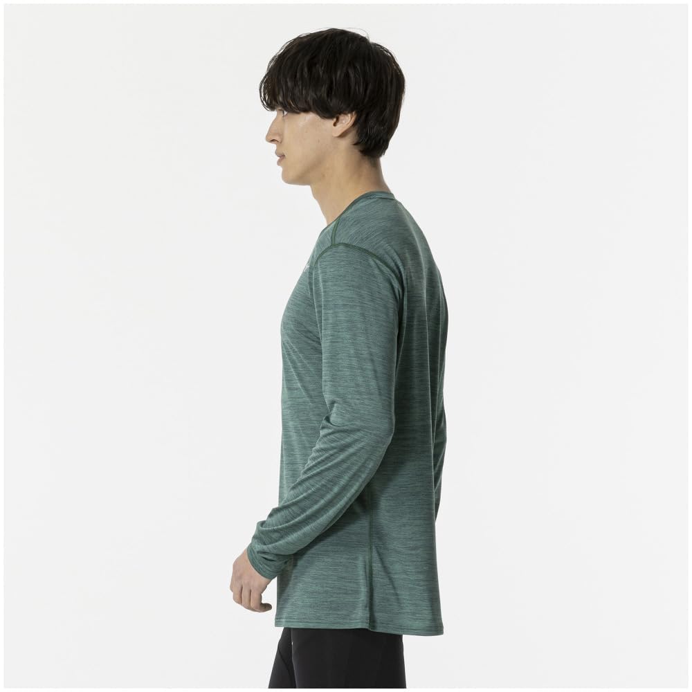 Mizuno Running Wear Quick Dry Long Sleeve Aurora Sweat Absorbent Quick Drying Reflective Print J2MAA520 Evergreen T-Shirt Men's