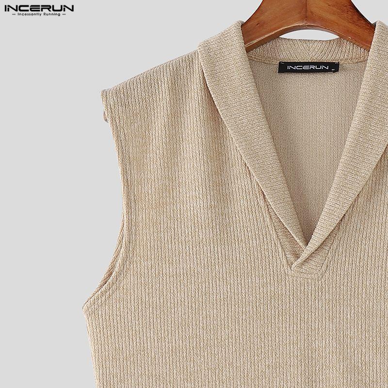 INCERUN Summer Men Sleeveless Solid Knitted Casual Fitted Tank Tops