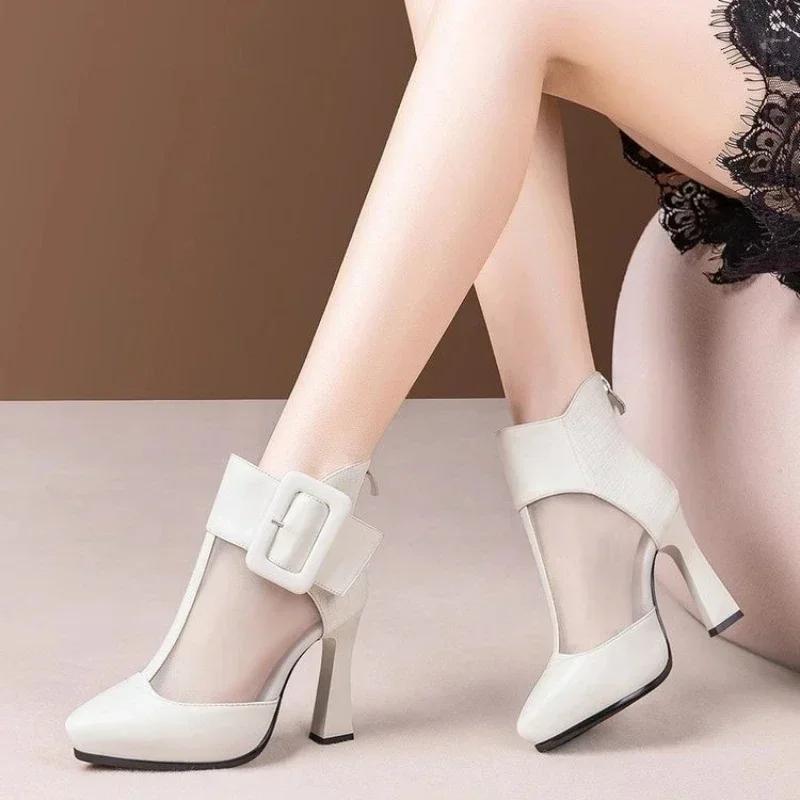 Fashion High Appearance Level Thick Sole Thick Heel Pointed Mesh Fabric Fashion All Comfortable Non-slip Breathable Women's Ankle Boots