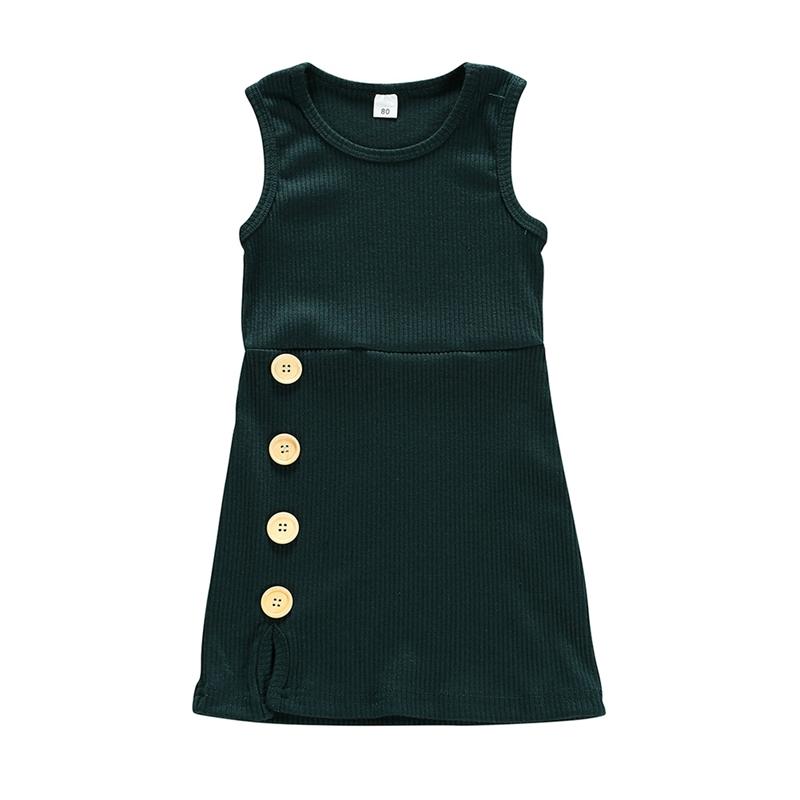 

Детское однотонное платье без рукавов для девочек, повседневное платье без рукавов с круглым вырезом и пуговицами для малышей 80