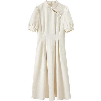 New Chinese Style Cheongsam-Inspired A-Line Midi Dress