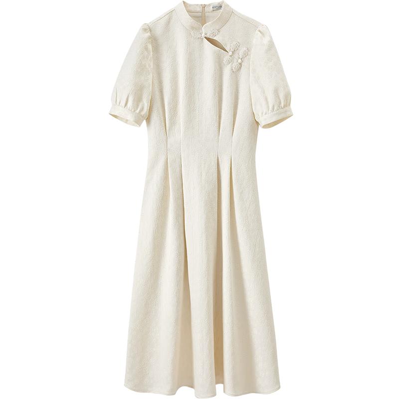 New Chinese Style Cheongsam-Inspired A-Line Midi Dress S