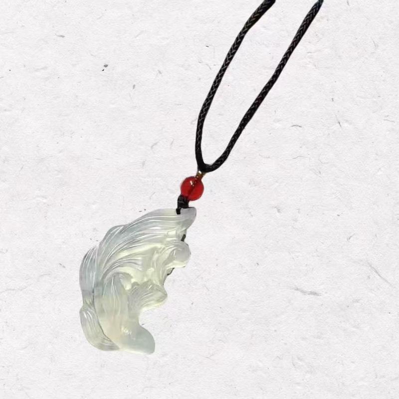 Synthetic Jade Carved Koi Fish Pendant Vintage Yin Yang Couple Necklace Ideal for Birthday Gift