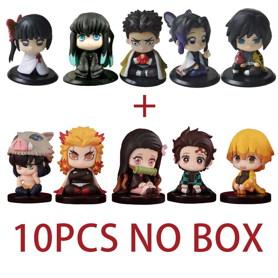5pcs/Set Cute Cartoon Sitting Pose Figure Tanjiro Nezuko Zenitsu Inosuke Pvc Car Desktop Ornament Collectible For Anime Fan Gift