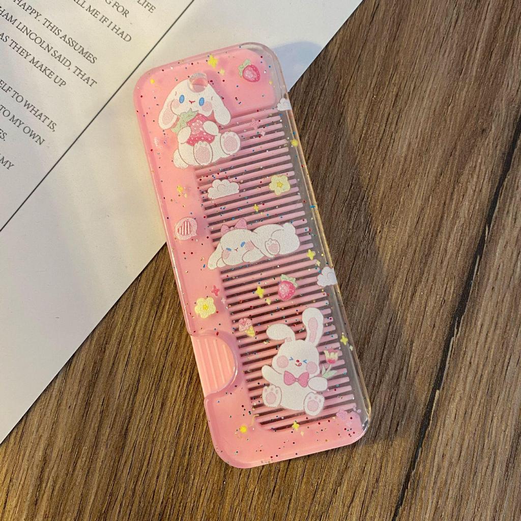 Pieptene de Păr Pliabil Adorabil cu Desene Animate - Pieptene Portabil Fete Studente cu Design Ursuleț și Iepuraș pentru Păr Neted