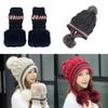 Charming Fashion Winter Hat Gloves Set For Women Featuring Cozy Beanie With Pompoms