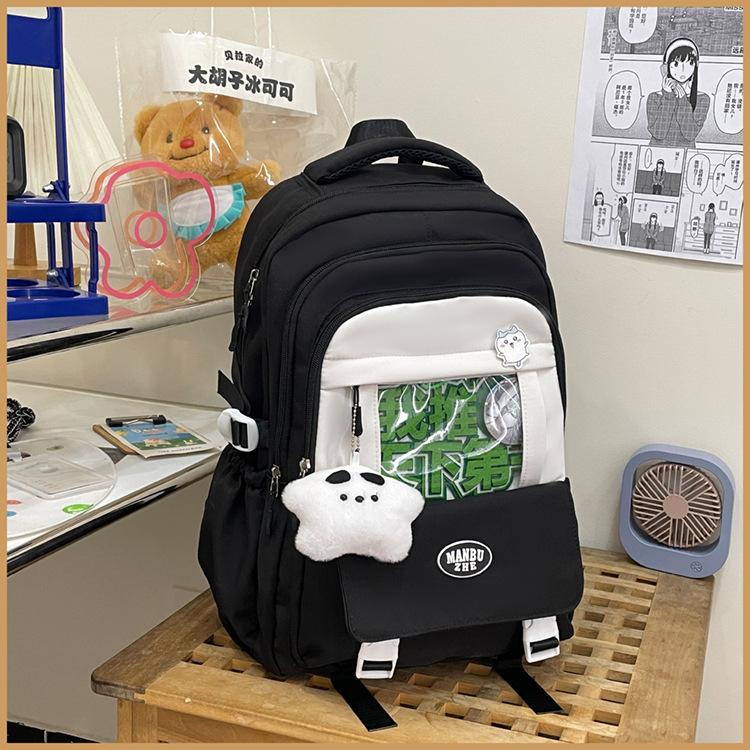 

Color Solid Backpack Student Large Capacity Schoolbag Outdoor Leisure Bag Travel
