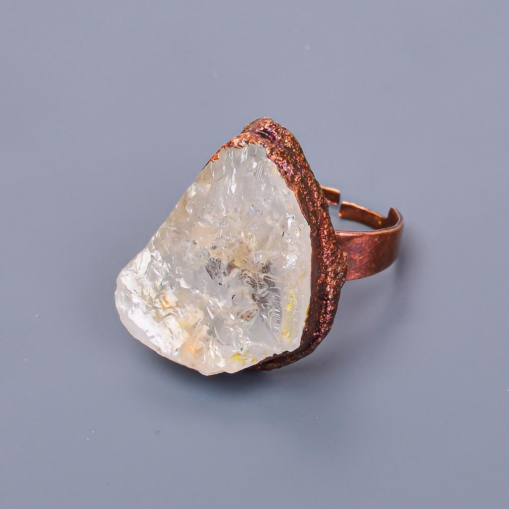 Fancy Crystal Rough Stone Copper Art Deco Cocktail Engagement Gift Ring Jewelry V-8